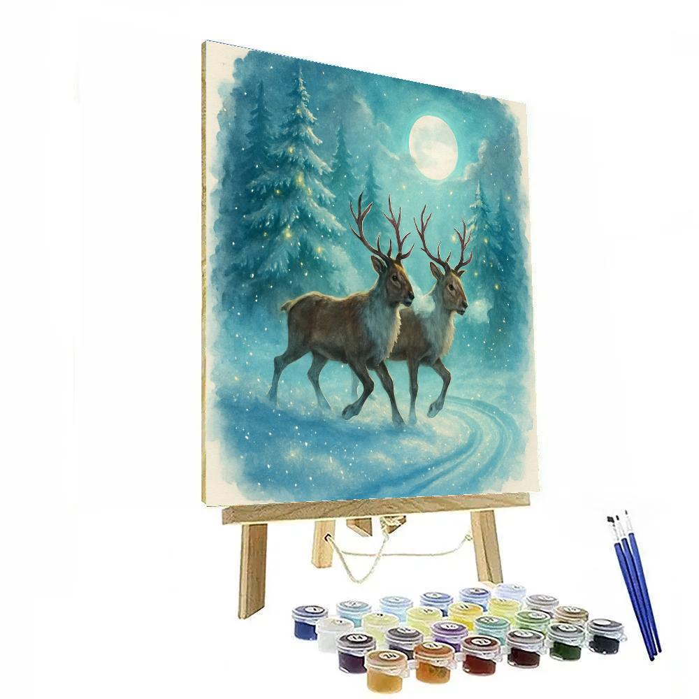 Reindeer Trail Through Crystal Pines Painting by numbers kit