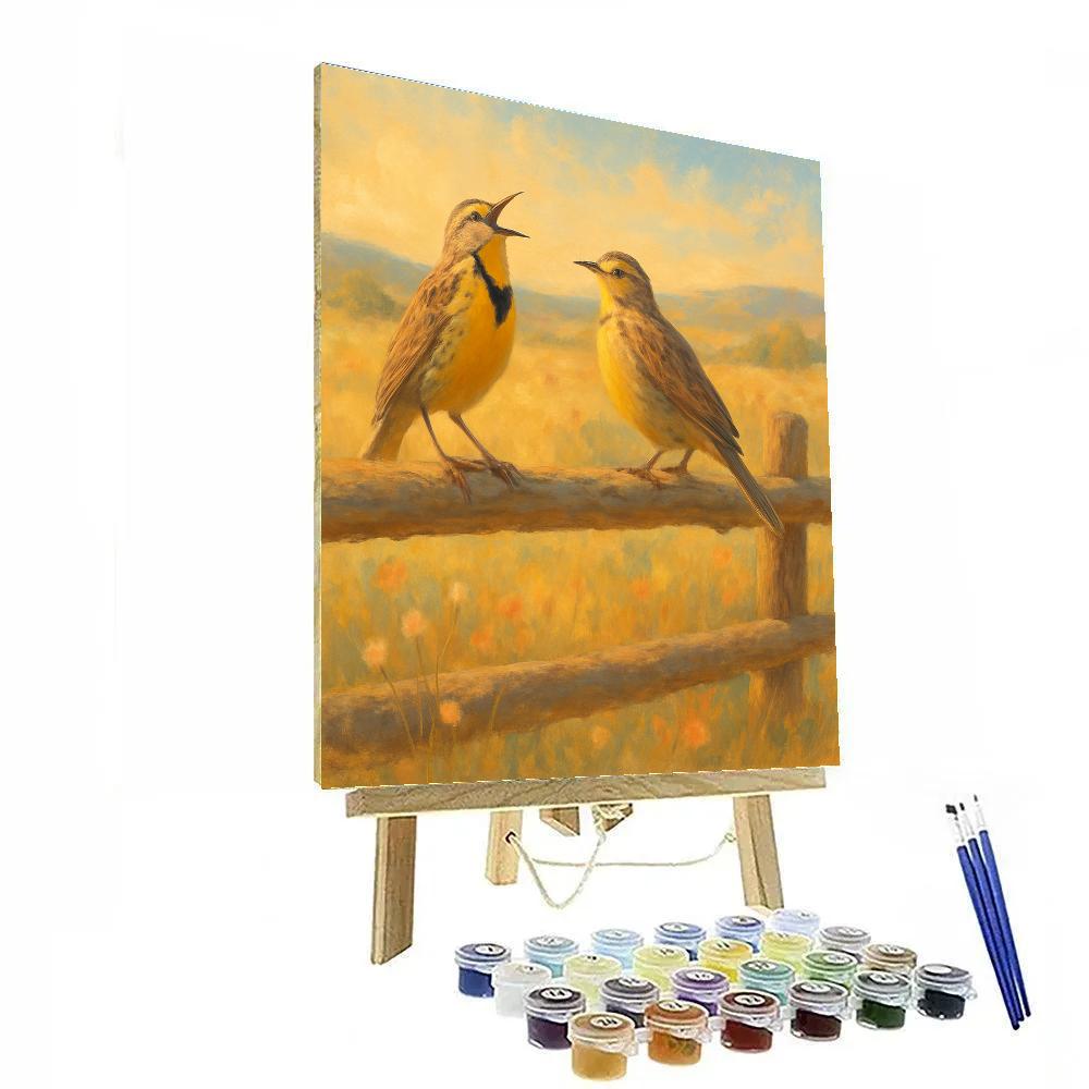 Meadowlarks In The Sunlit Prairie Quilt paint by number