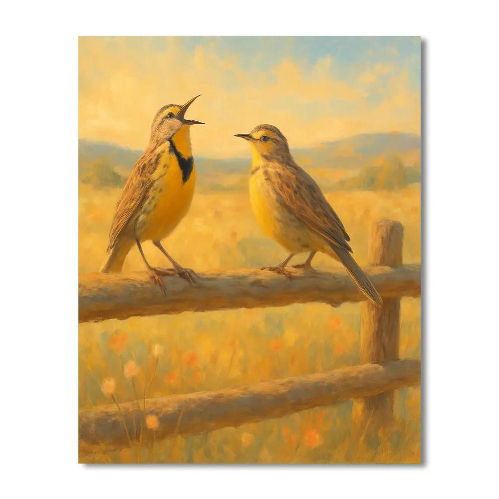 Meadowlarks In The Sunlit Prairie Quilt paint by number