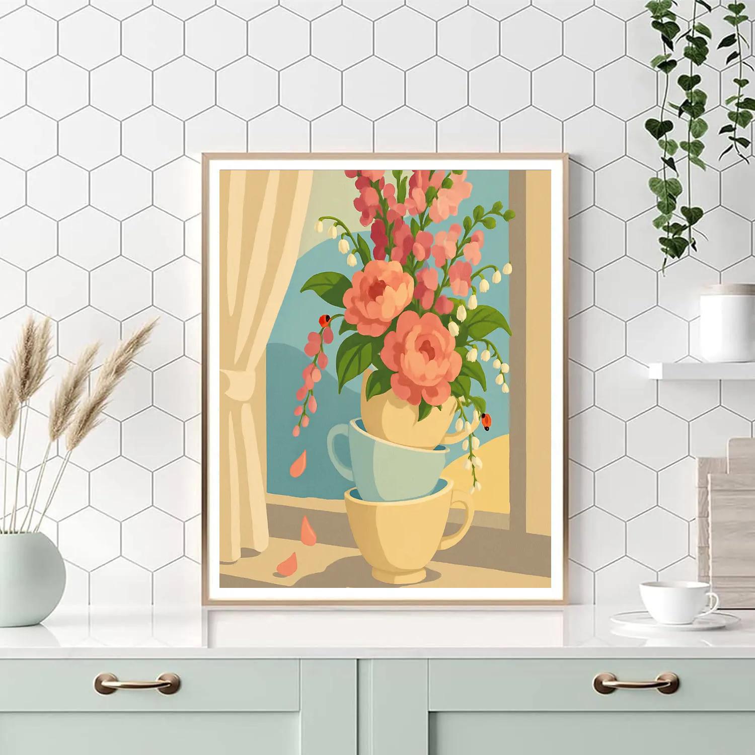 Teacup Still Life In Floral Paint by numbers kits