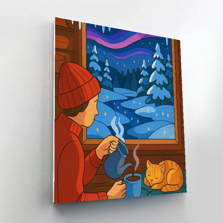 Stargazer Cabin With Winter Light Number painting