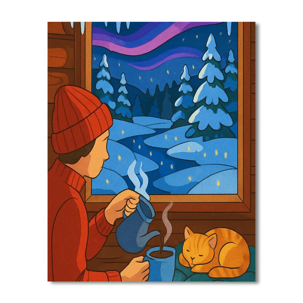 Stargazer Cabin With Winter Light Number painting