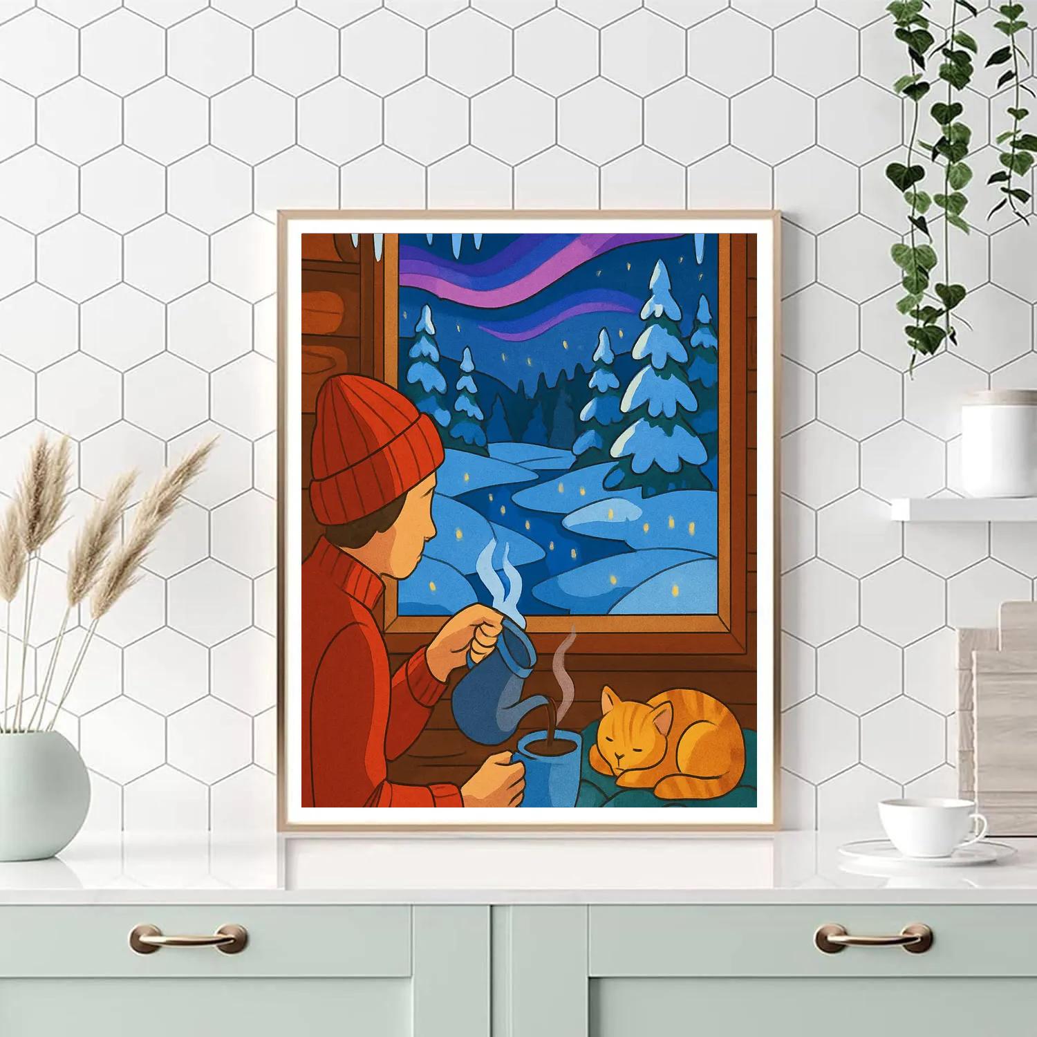 Stargazer Cabin With Winter Light Number painting