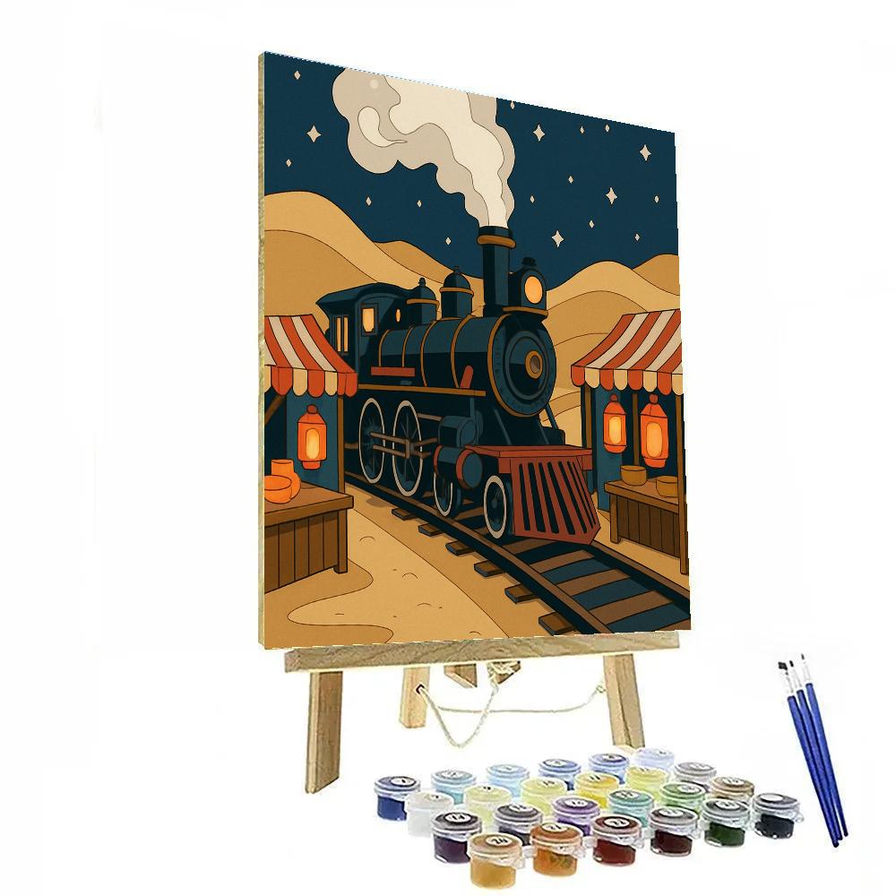 Train Lanternlit Steam Bazaar paint by numbers