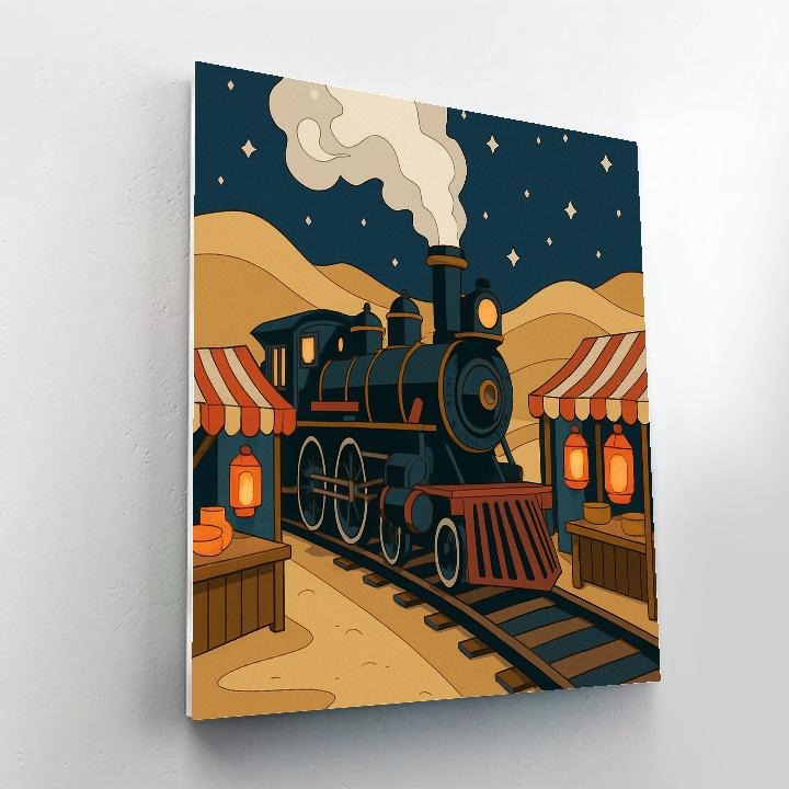 Train Lanternlit Steam Bazaar paint by numbers