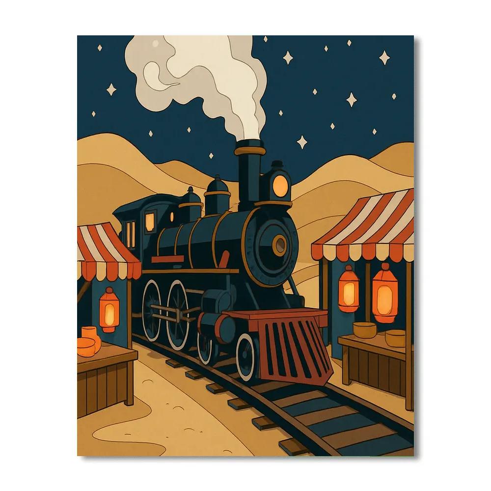 Train Lanternlit Steam Bazaar paint by numbers