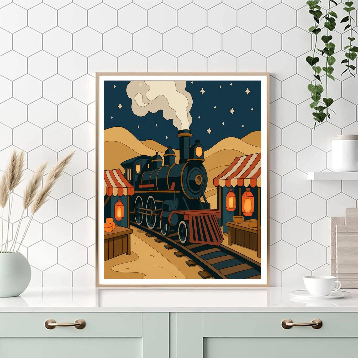 Train Lanternlit Steam Bazaar paint by numbers