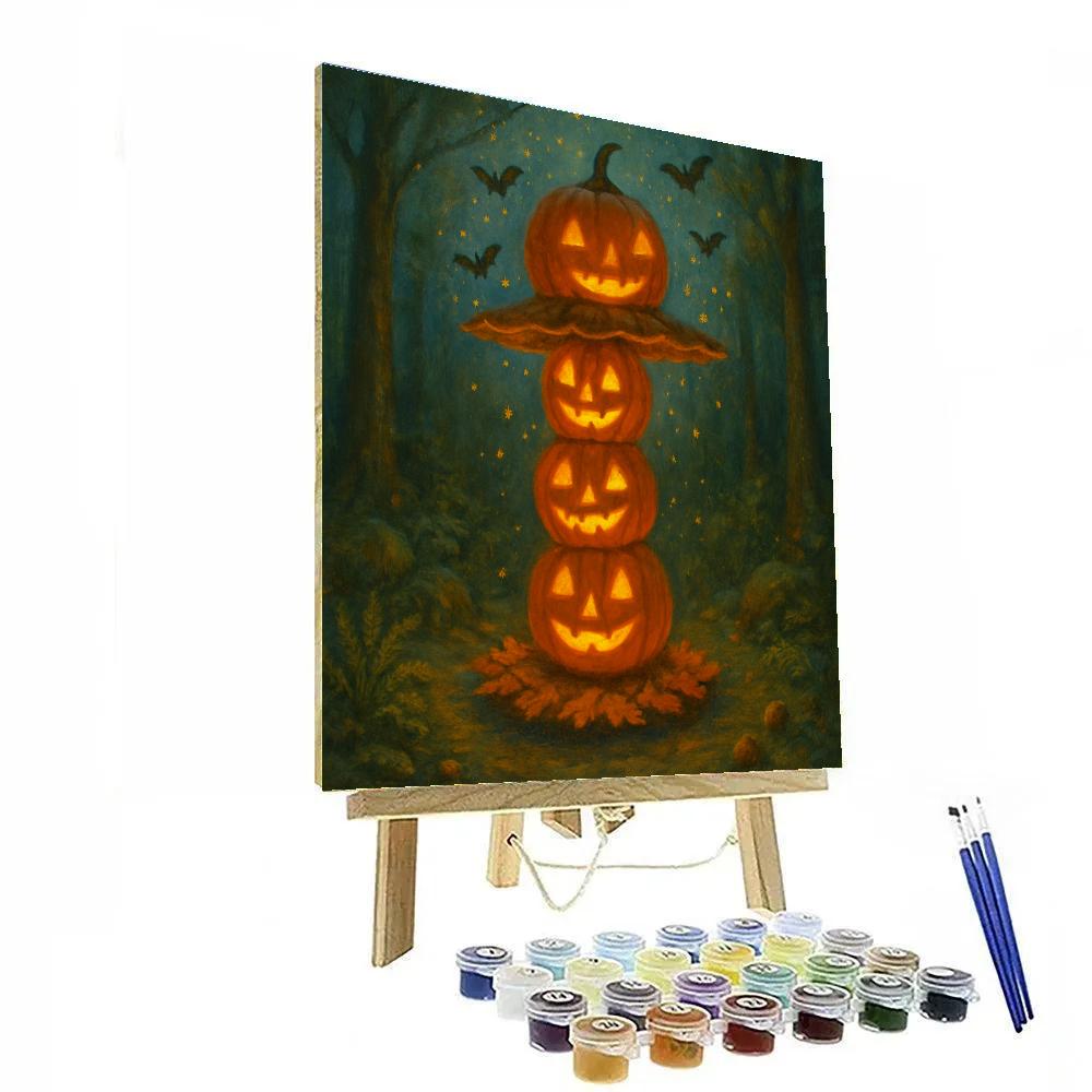 Stacked Jack O Lantern Carousel In A Forest Glade Number painting