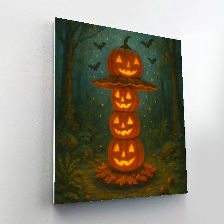 Stacked Jack O Lantern Carousel In A Forest Glade Number painting