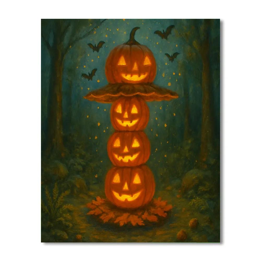 Stacked Jack O Lantern Carousel In A Forest Glade Number painting