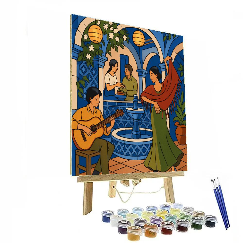 Courtyard Lanterns In Spain With Secret Guitar Night Paint by numbers kits