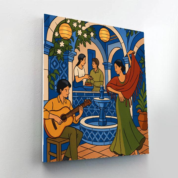 Courtyard Lanterns In Spain With Secret Guitar Night Paint by numbers kits