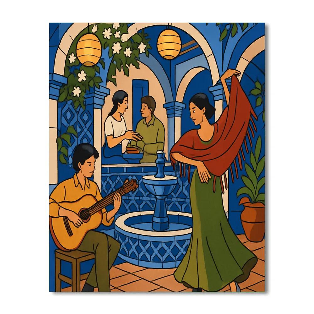 Courtyard Lanterns In Spain With Secret Guitar Night Paint by numbers kits