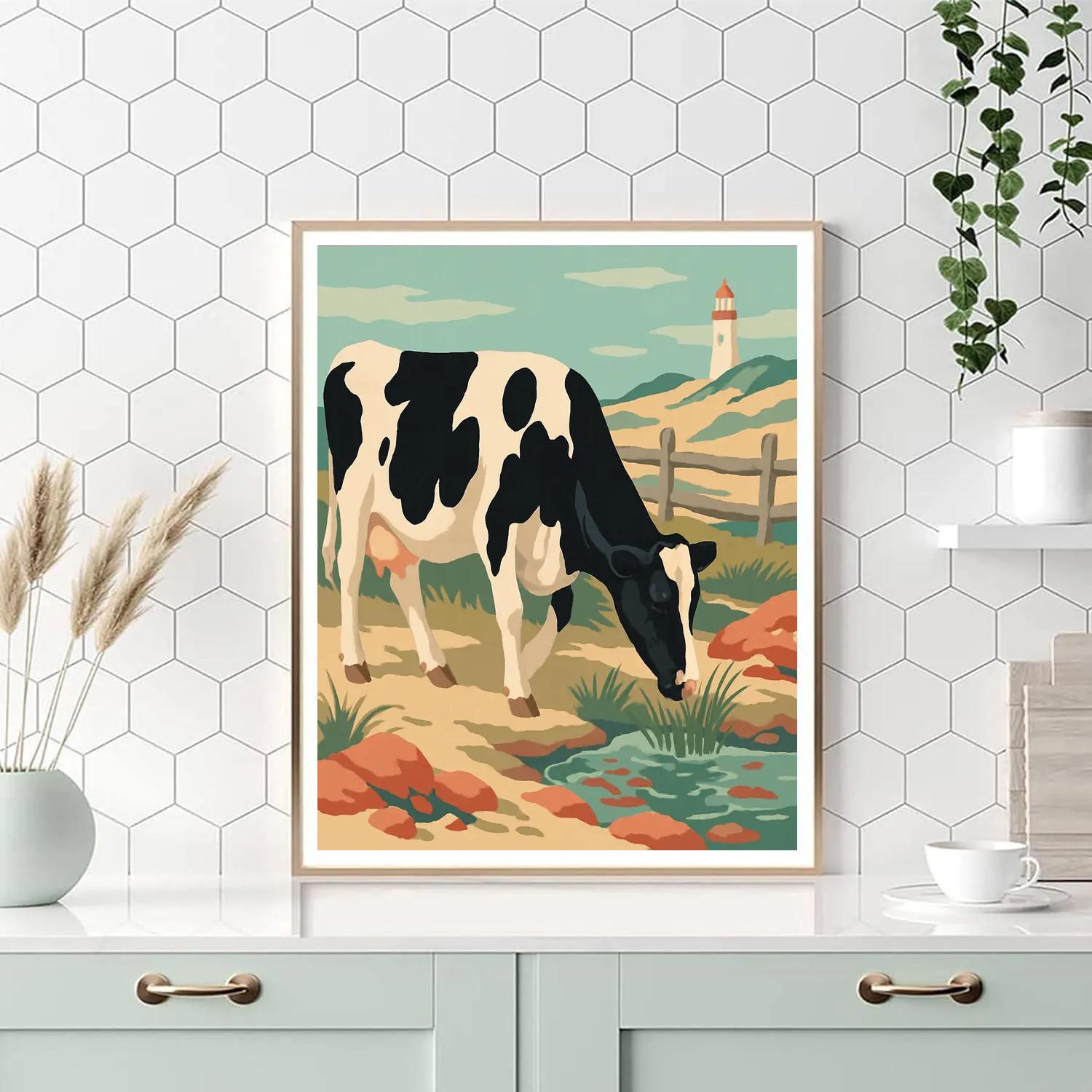 Tide Pool Cow In Coastal Meadow Number painting