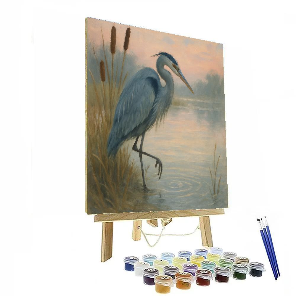 Heron At The Reed Edge In Morning Hush Painting by numbers kit