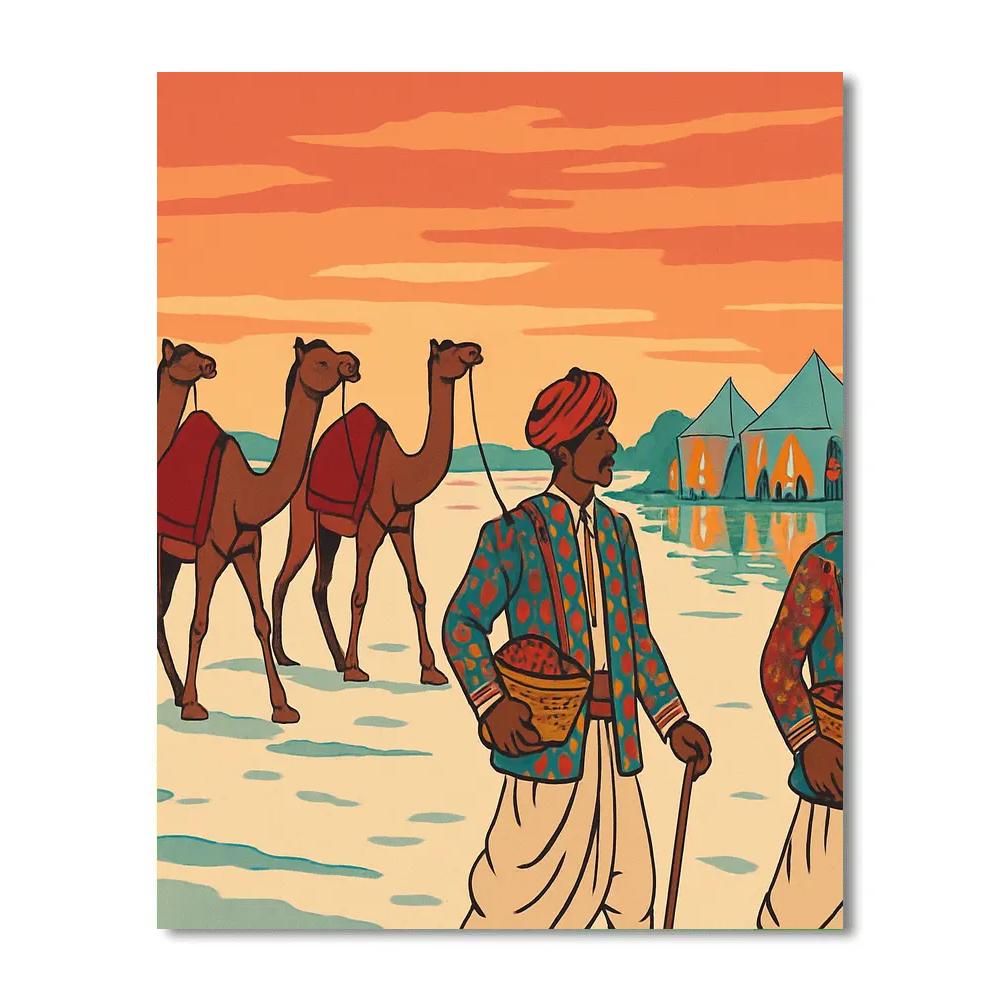 Spice Route Caravan In India painting number kit