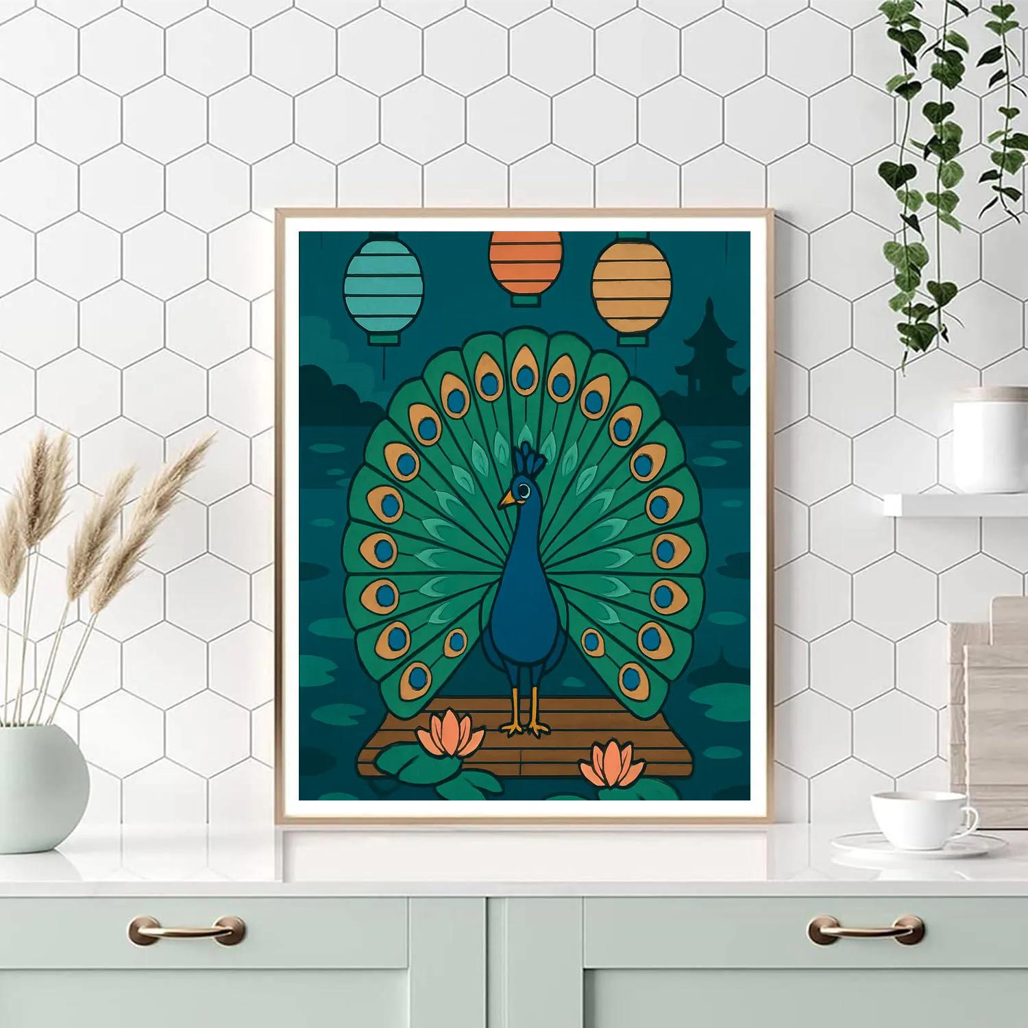 Lantern Courtship Peacock paint by numbers