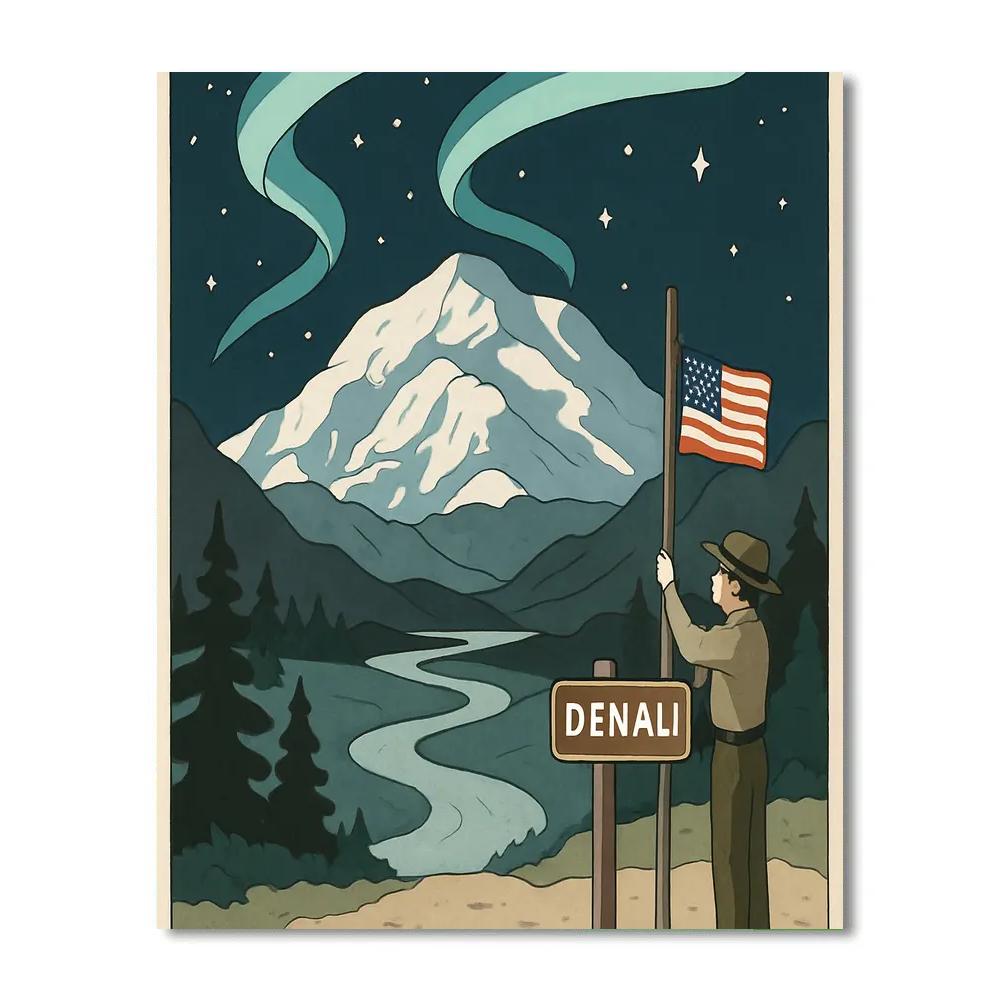 Denali Aurora National Park Tribute paint by number