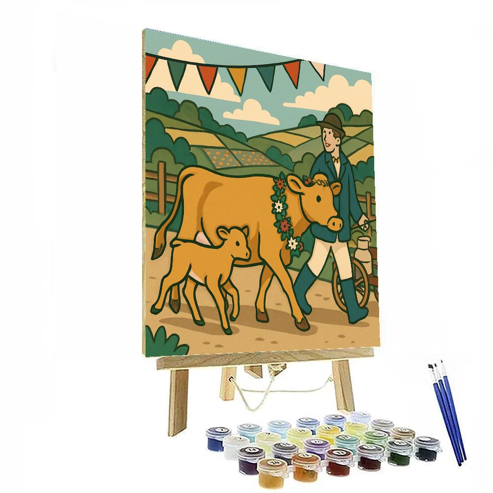 Patchwork Hills With Cow Herding Festival paint by numbers