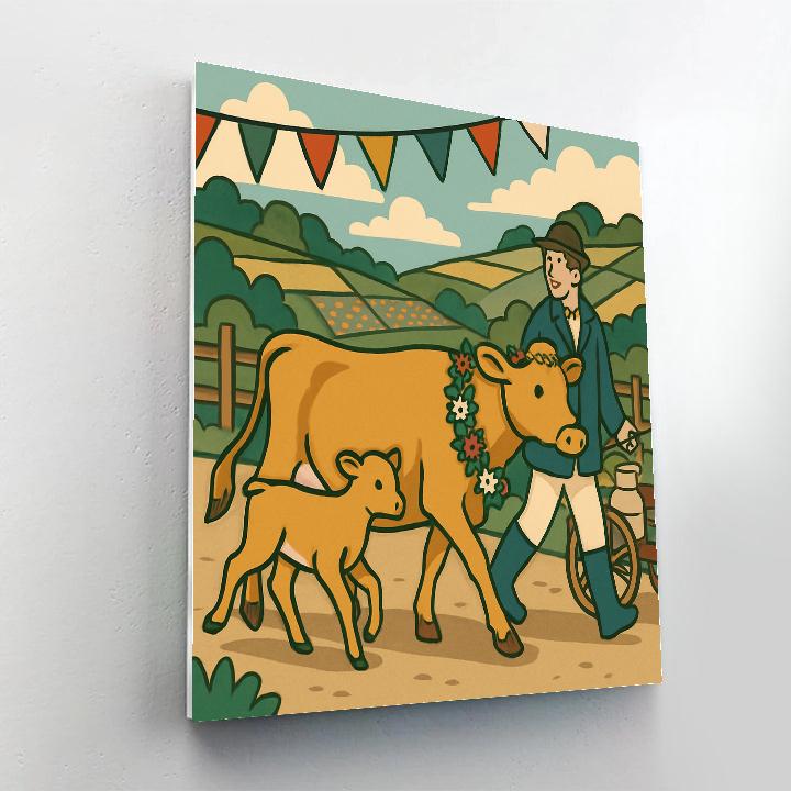 Patchwork Hills With Cow Herding Festival paint by numbers