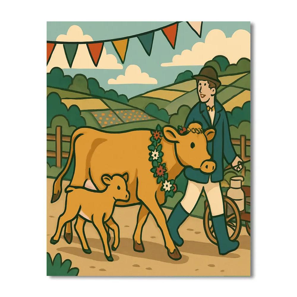 Patchwork Hills With Cow Herding Festival paint by numbers