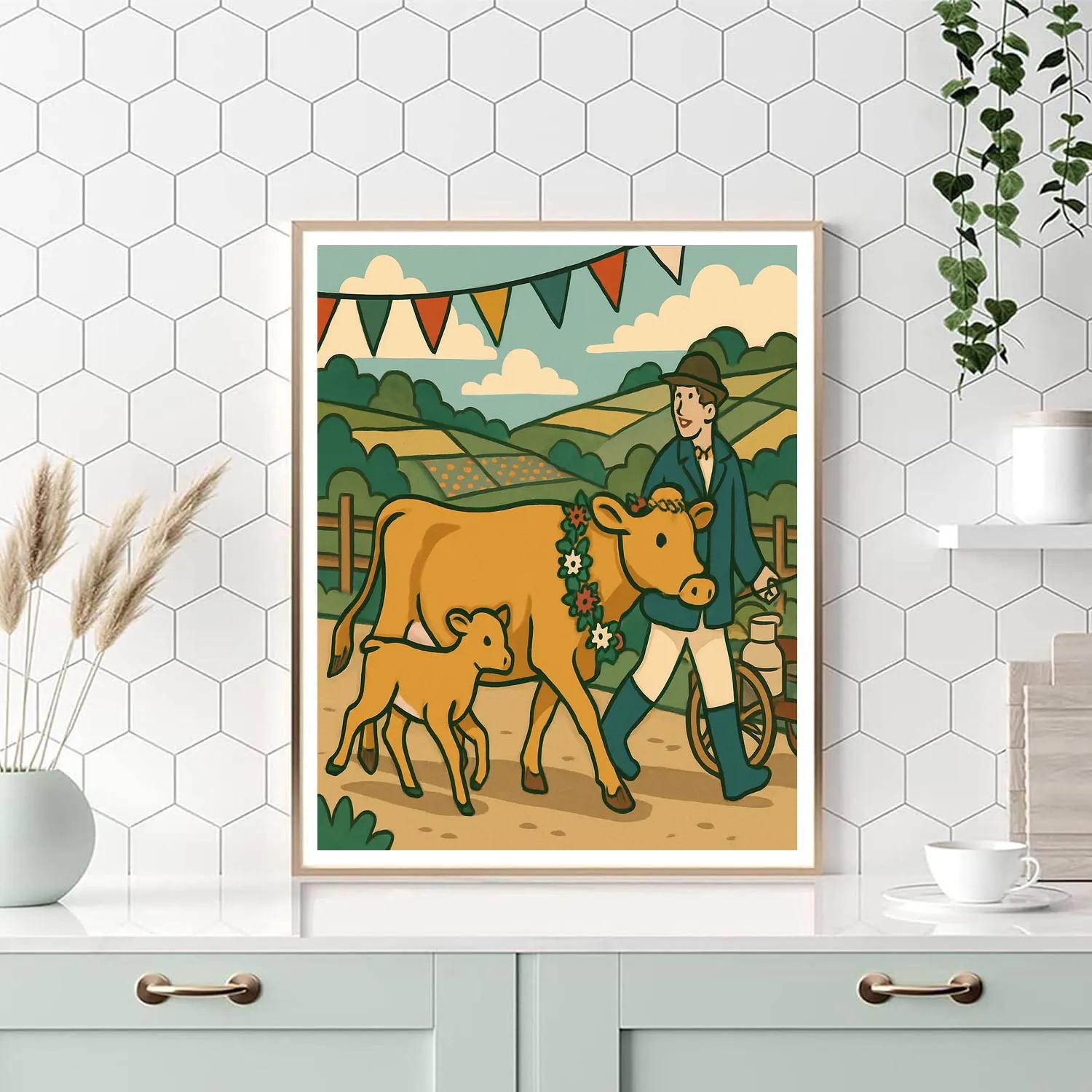 Patchwork Hills With Cow Herding Festival paint by numbers