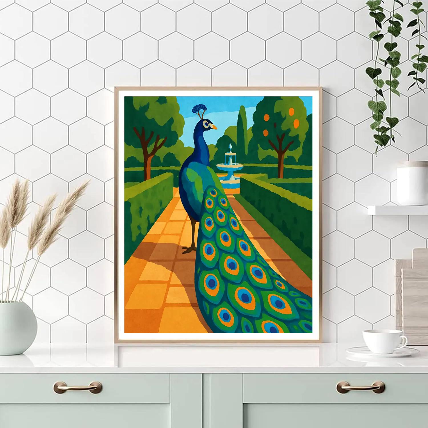 Mosaic Garden With Peacock Radiance paint by number