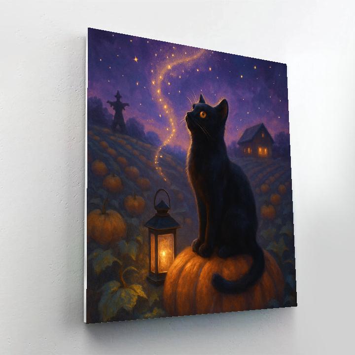Black Cat Stargazer On A Pumpkin Patch Hill Painting by numbers kit