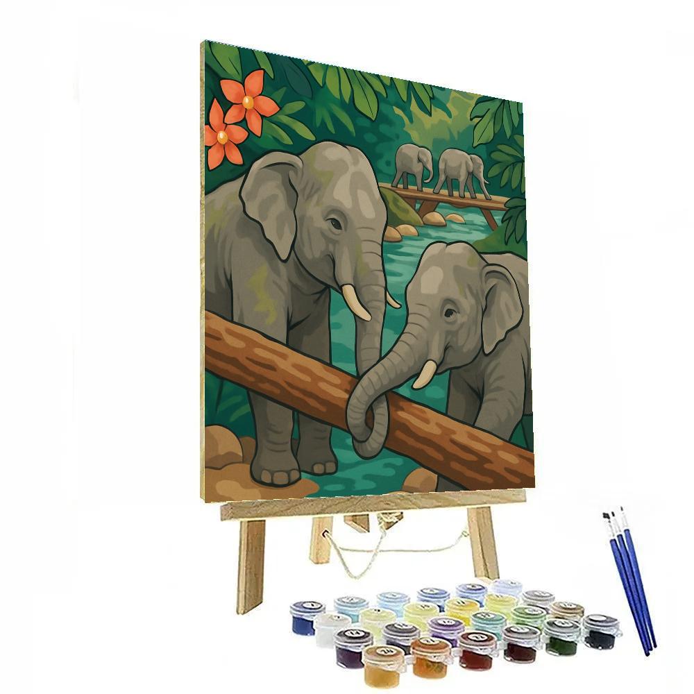 Rainforest Canopy Bridge With Elephant Guardians Paint by numbers kits