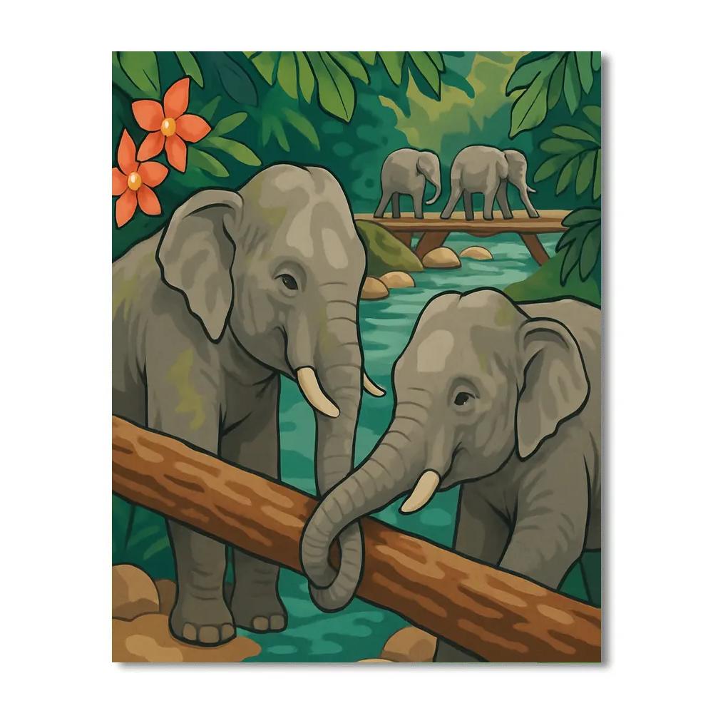 Rainforest Canopy Bridge With Elephant Guardians Paint by numbers kits