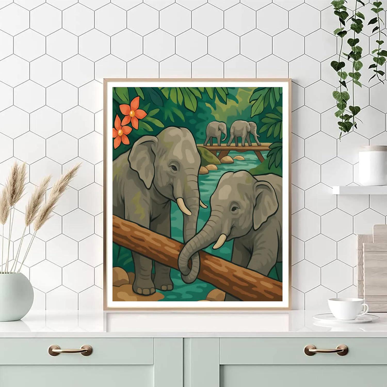 Rainforest Canopy Bridge With Elephant Guardians Paint by numbers kits