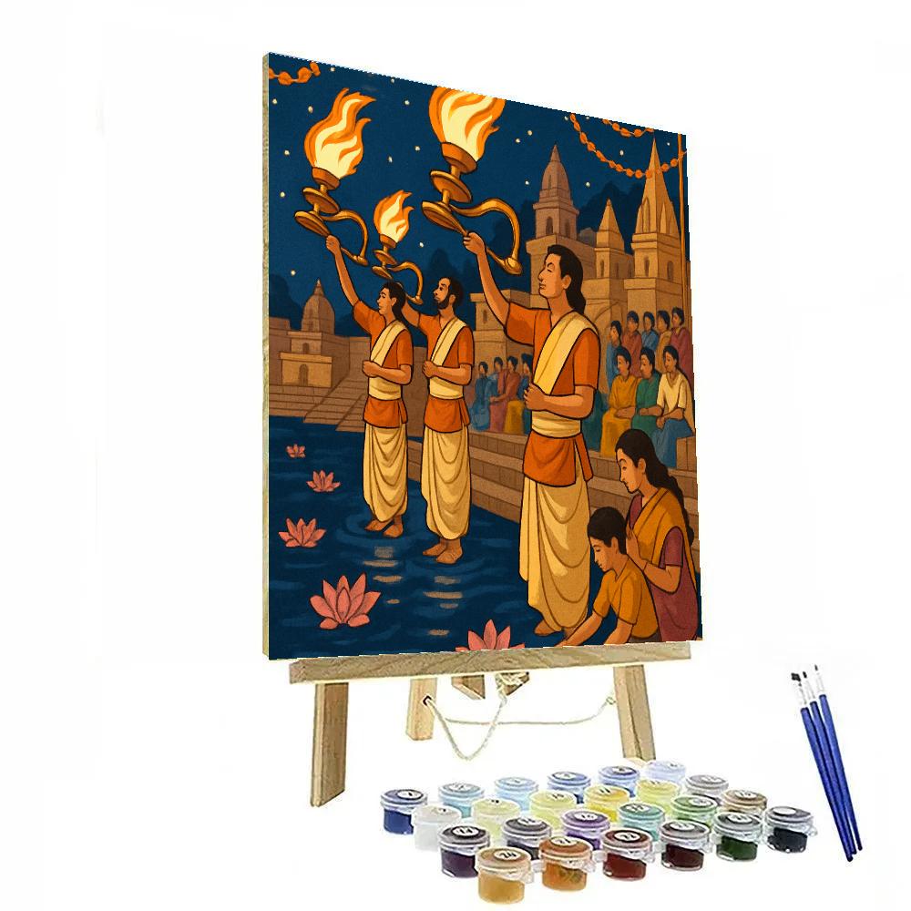 Lotus Lit India River Aarti Numbered painting kits