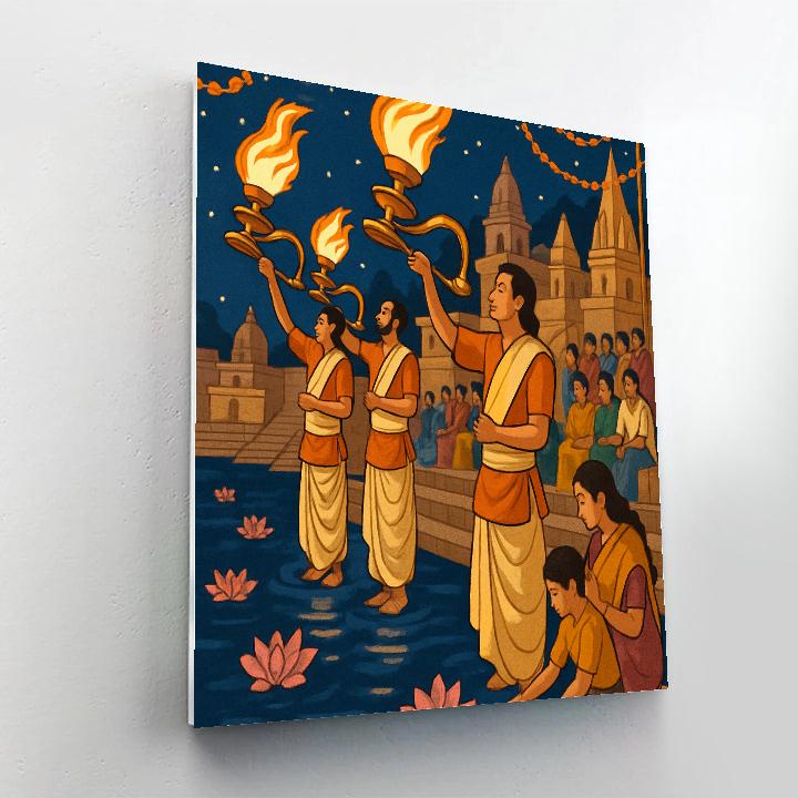 Lotus Lit India River Aarti Numbered painting kits