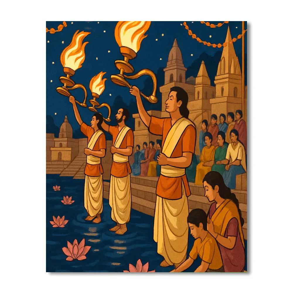 Lotus Lit India River Aarti Numbered painting kits