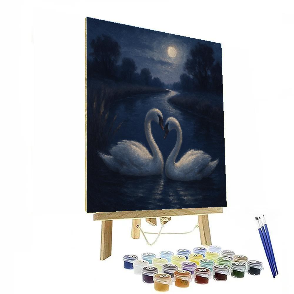 Moonlit Swans On The Quiet Canal Bend Painting by numbers kit