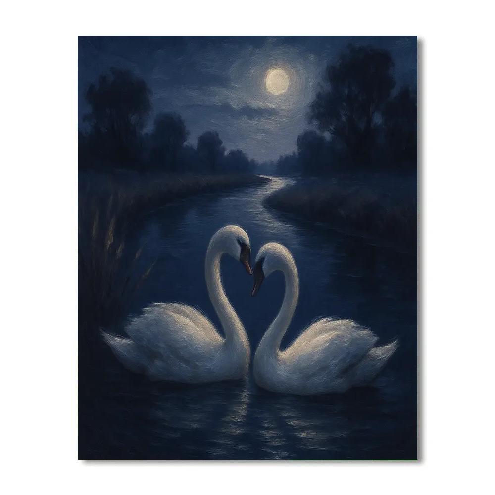 Moonlit Swans On The Quiet Canal Bend Painting by numbers kit