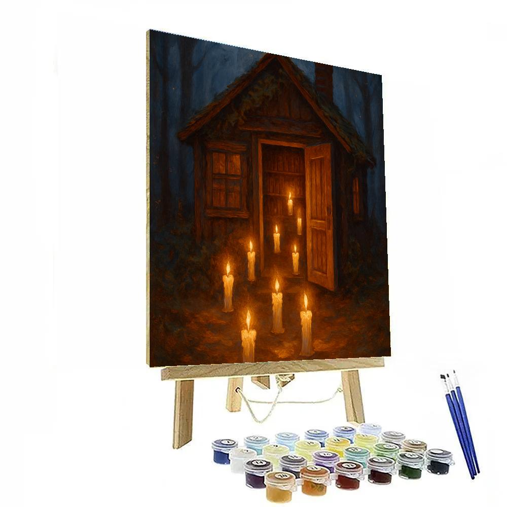 Haunted Library Cabin With Floating Candle Corridor Numbered painting kits
