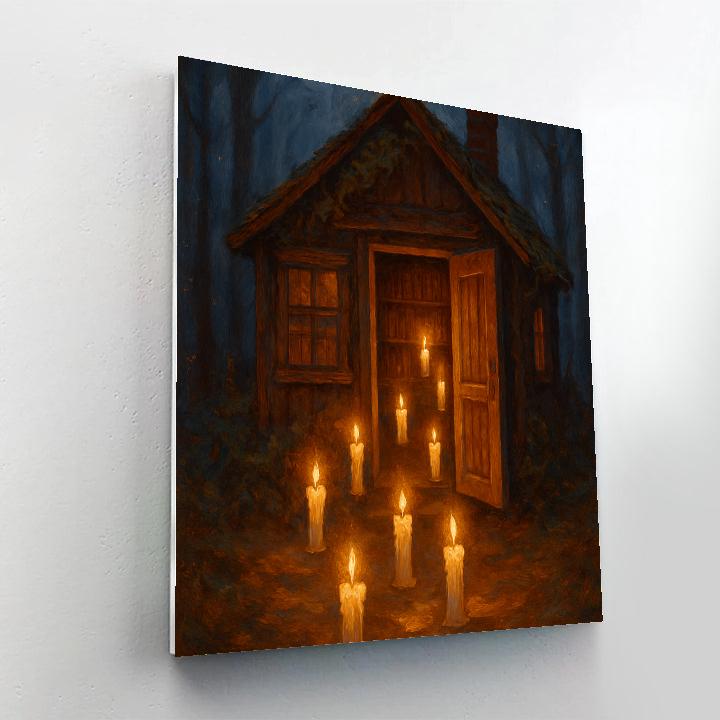 Haunted Library Cabin With Floating Candle Corridor Numbered painting kits