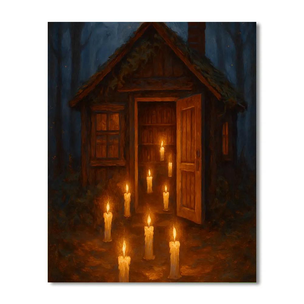 Haunted Library Cabin With Floating Candle Corridor Numbered painting kits