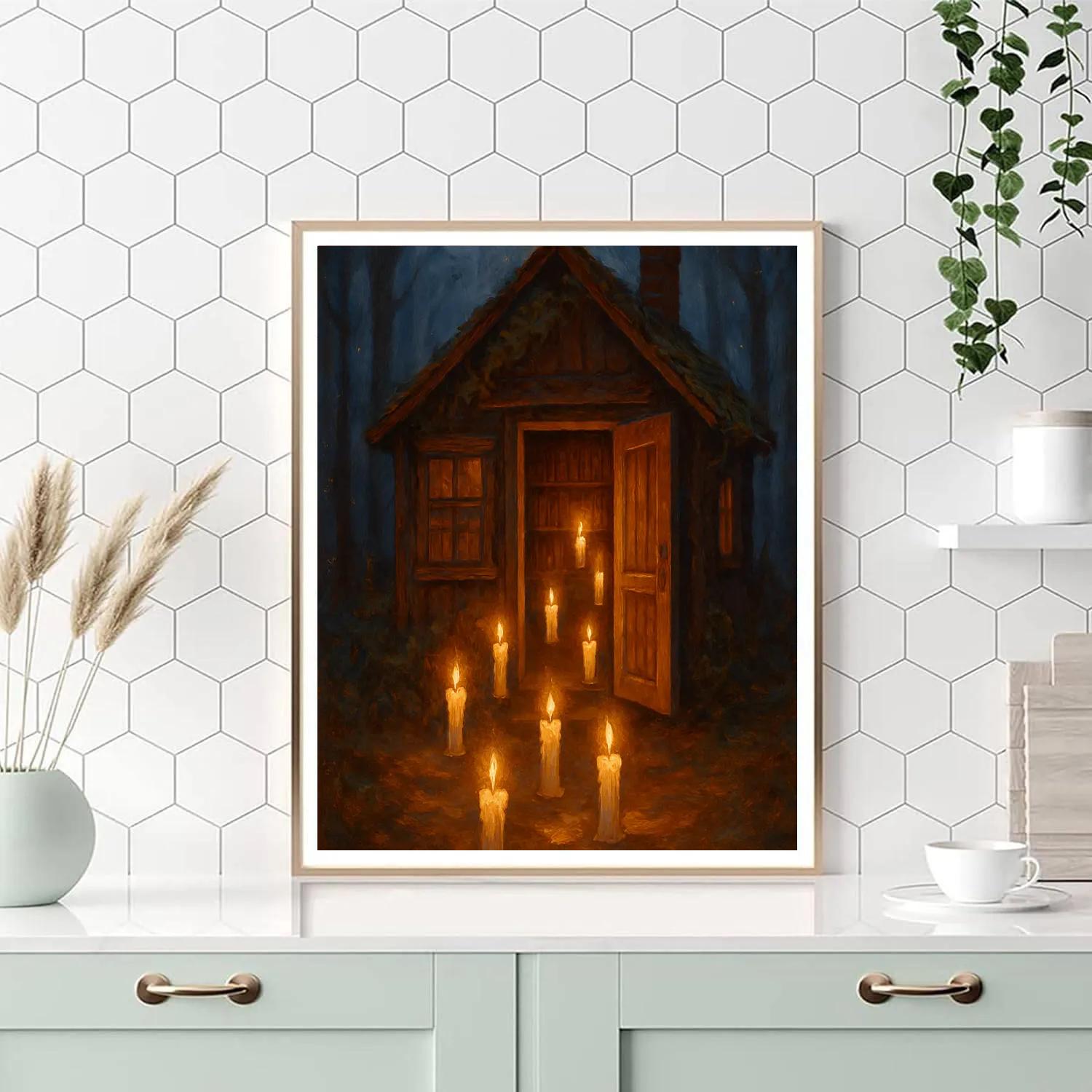 Haunted Library Cabin With Floating Candle Corridor Numbered painting kits