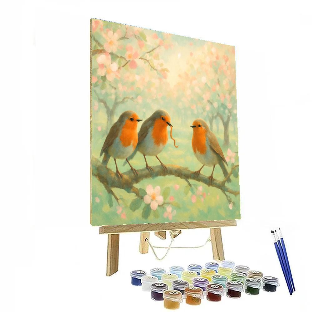 Spring Orchard Robins Under Blossoming Boughs Numbered painting kits