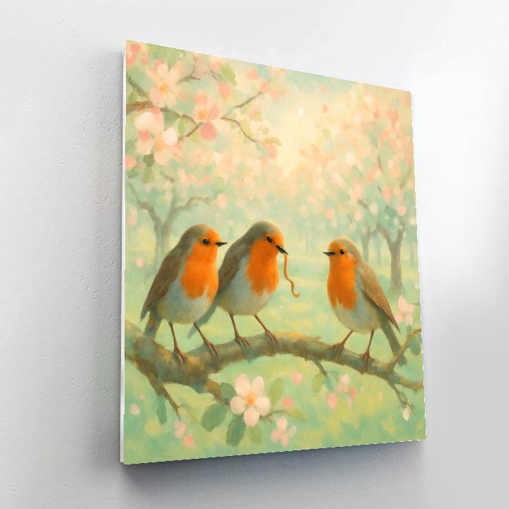 Spring Orchard Robins Under Blossoming Boughs Numbered painting kits