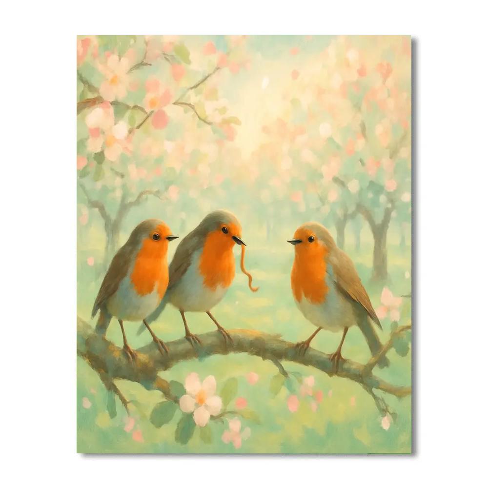 Spring Orchard Robins Under Blossoming Boughs Numbered painting kits