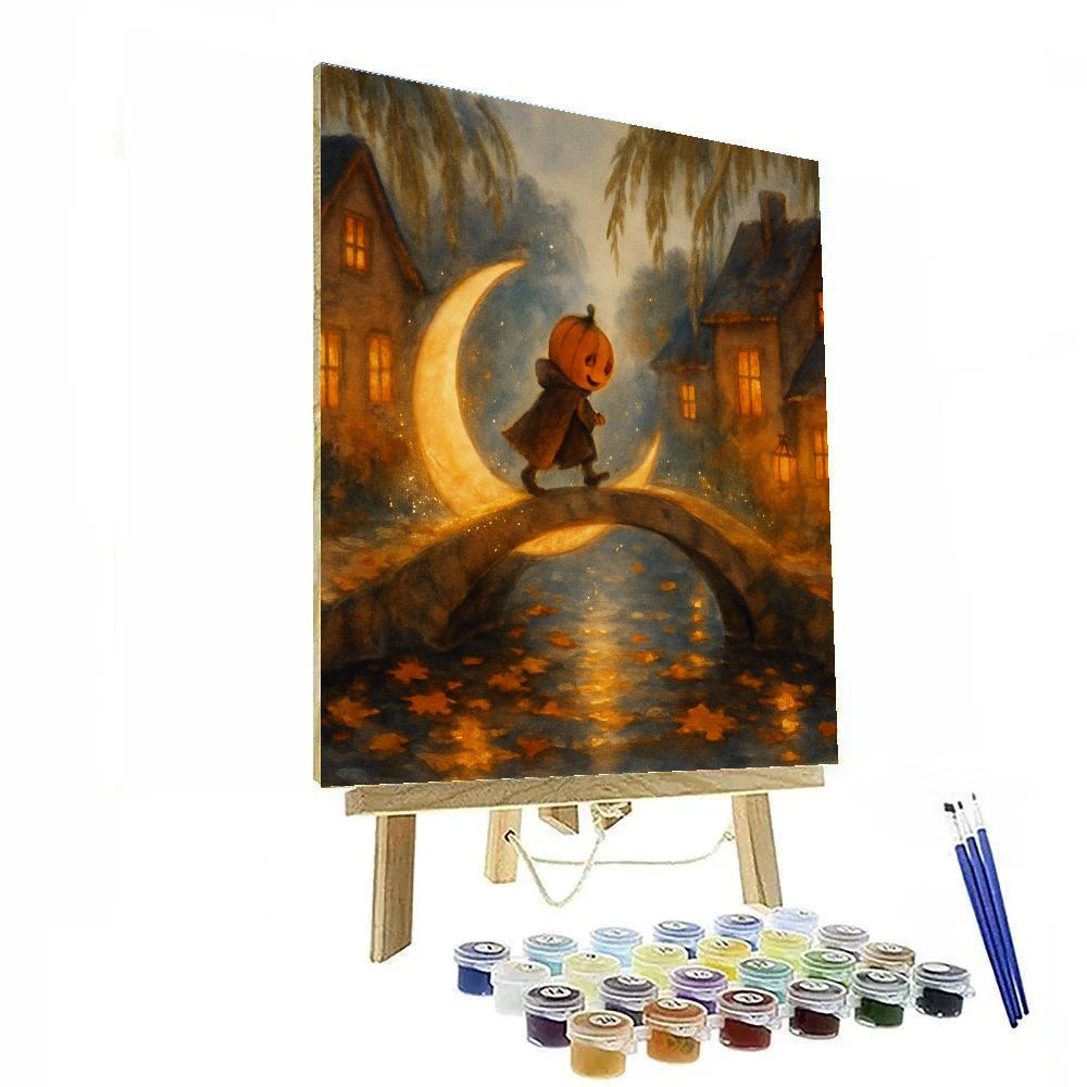 Crescent Moon Bridge Over A Leafy Canal painting number kit