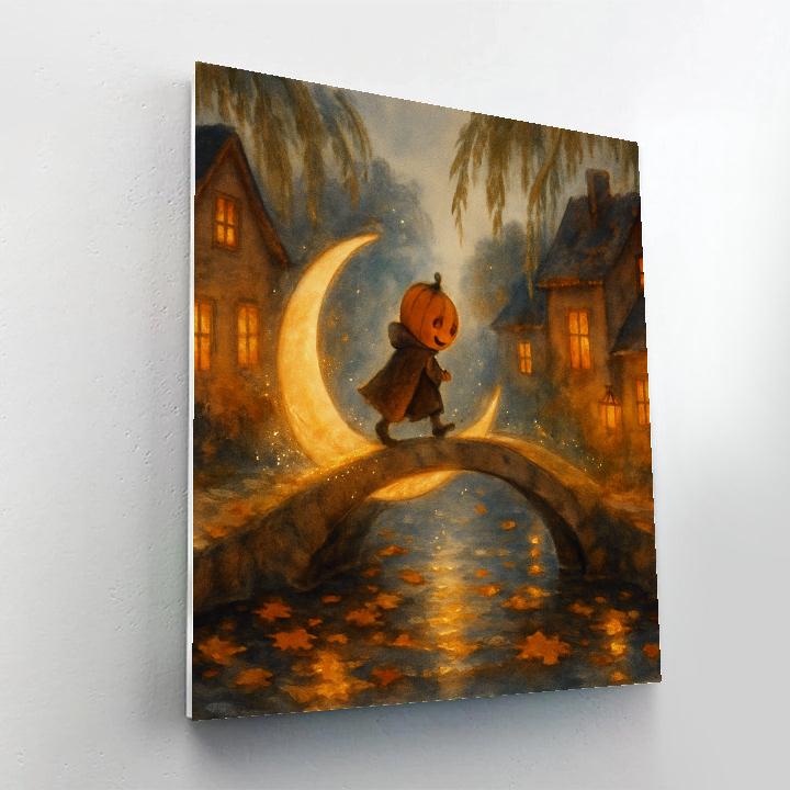 Crescent Moon Bridge Over A Leafy Canal painting number kit