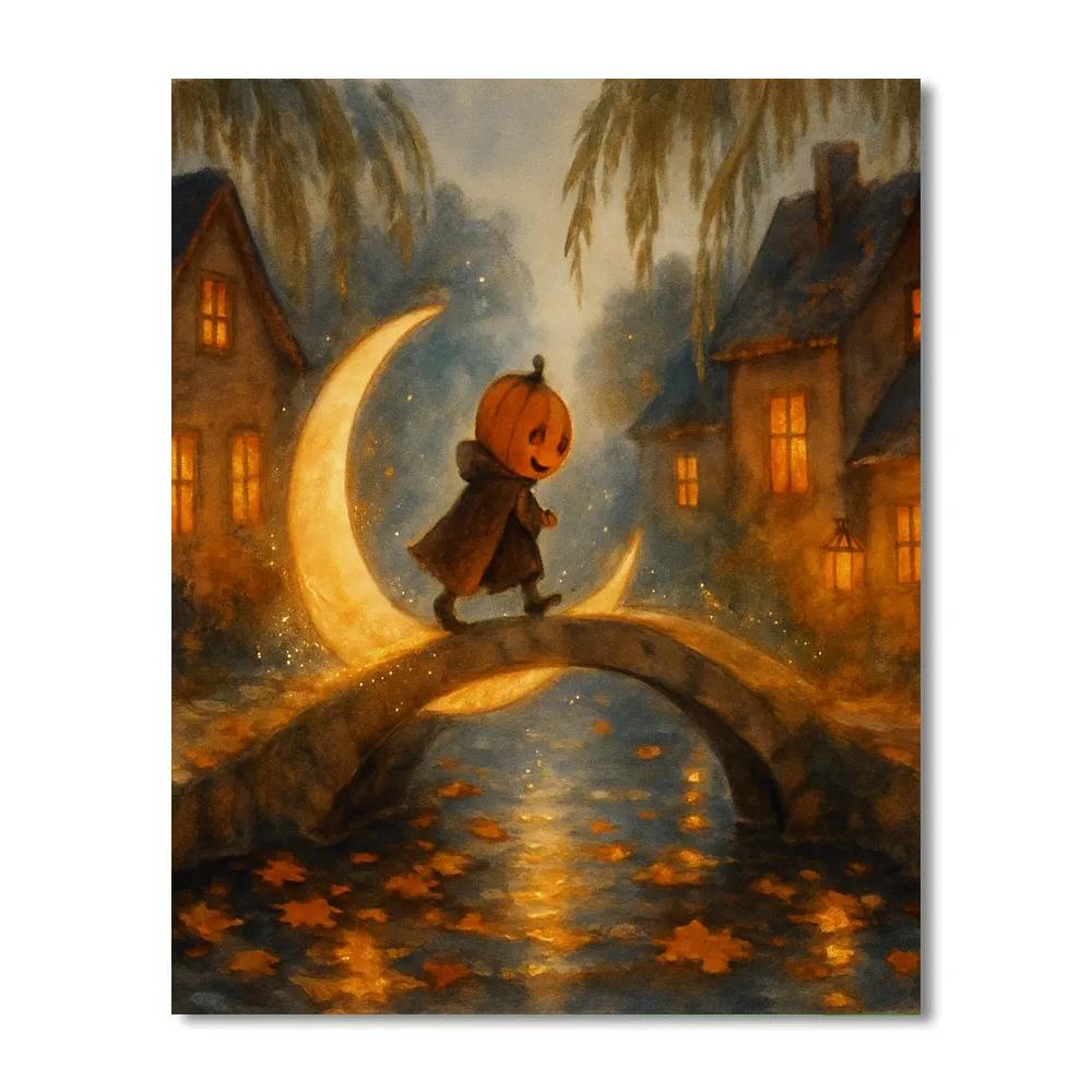 Crescent Moon Bridge Over A Leafy Canal painting number kit