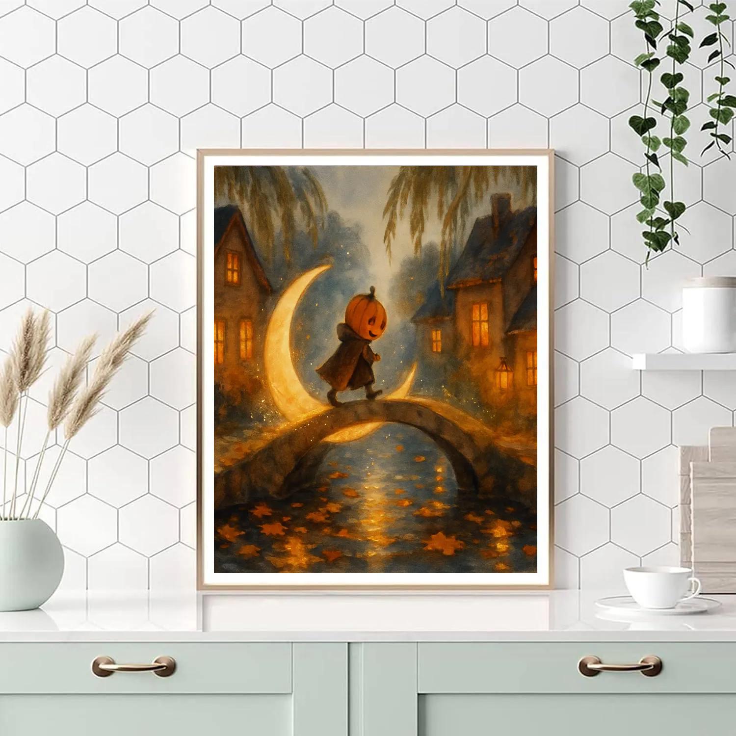 Crescent Moon Bridge Over A Leafy Canal painting number kit