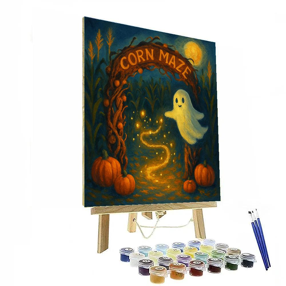 Enchanted Corn Maze Gate With Candlelit Firefly Swarm Paint by numbers art