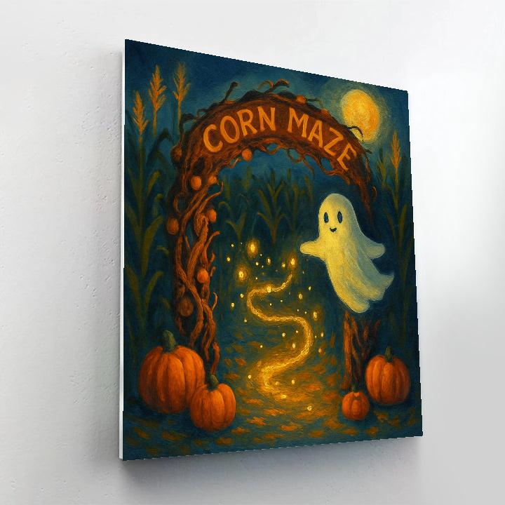 Enchanted Corn Maze Gate With Candlelit Firefly Swarm Paint by numbers art