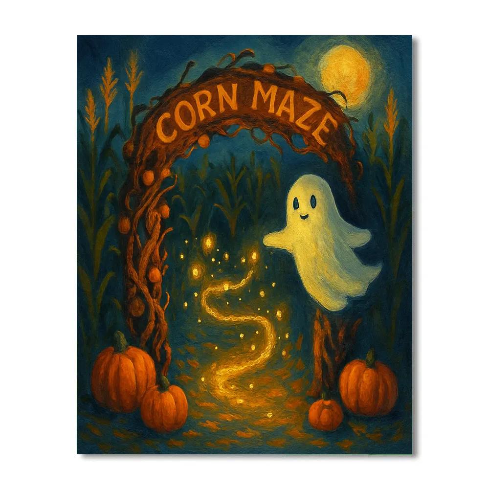 Enchanted Corn Maze Gate With Candlelit Firefly Swarm Paint by numbers art